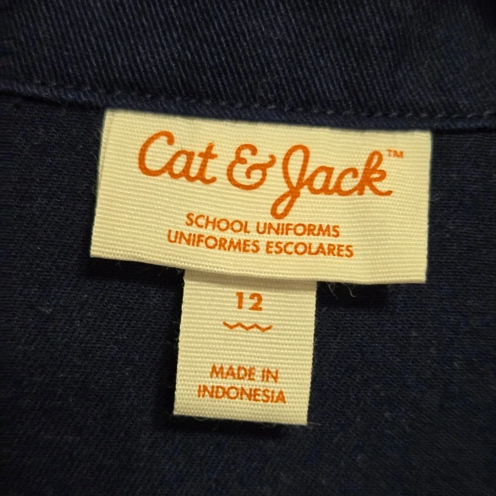 Cat & Jack Girls Navy Blue School Uniform Short Sleeve Button Front Dress SZ 12